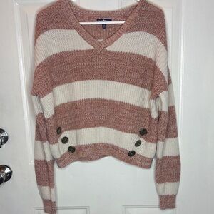 Stylish V-Neck Sweater with Stripes - Brown and Cream